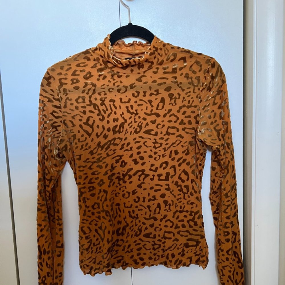 Urban Outfitters Yellow/Gold Sheer Cheetah Print Long Sleeve Top, Size M